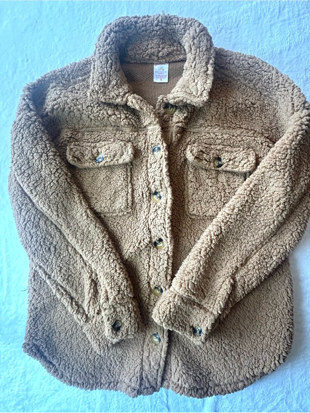 Brown Sherpa Shacket Women’s Size Large Cozy Granola